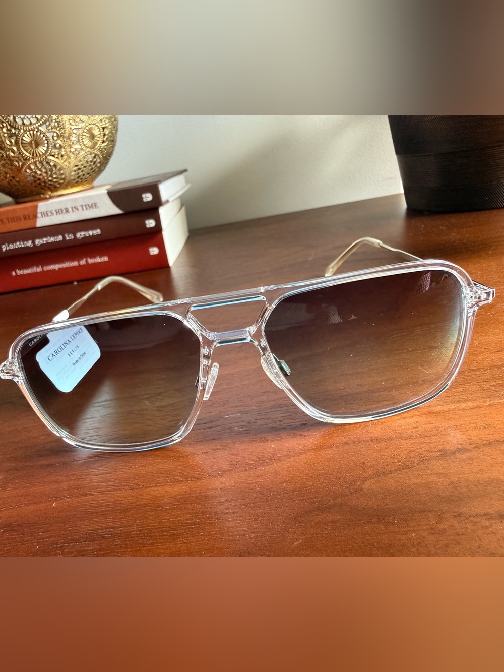Carolina Kemke Clear Aviator Sunglasses with Gradient Brown Lenses